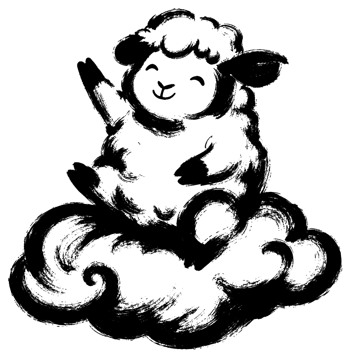 雲に乗る羊の筆文字フリー素材