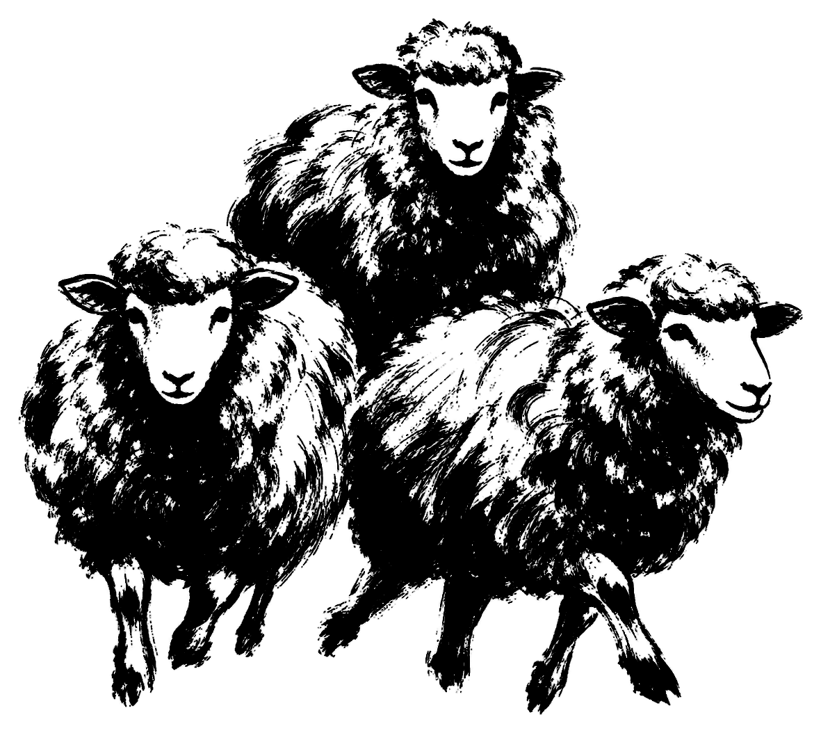 羊の群れの筆文字フリー素材