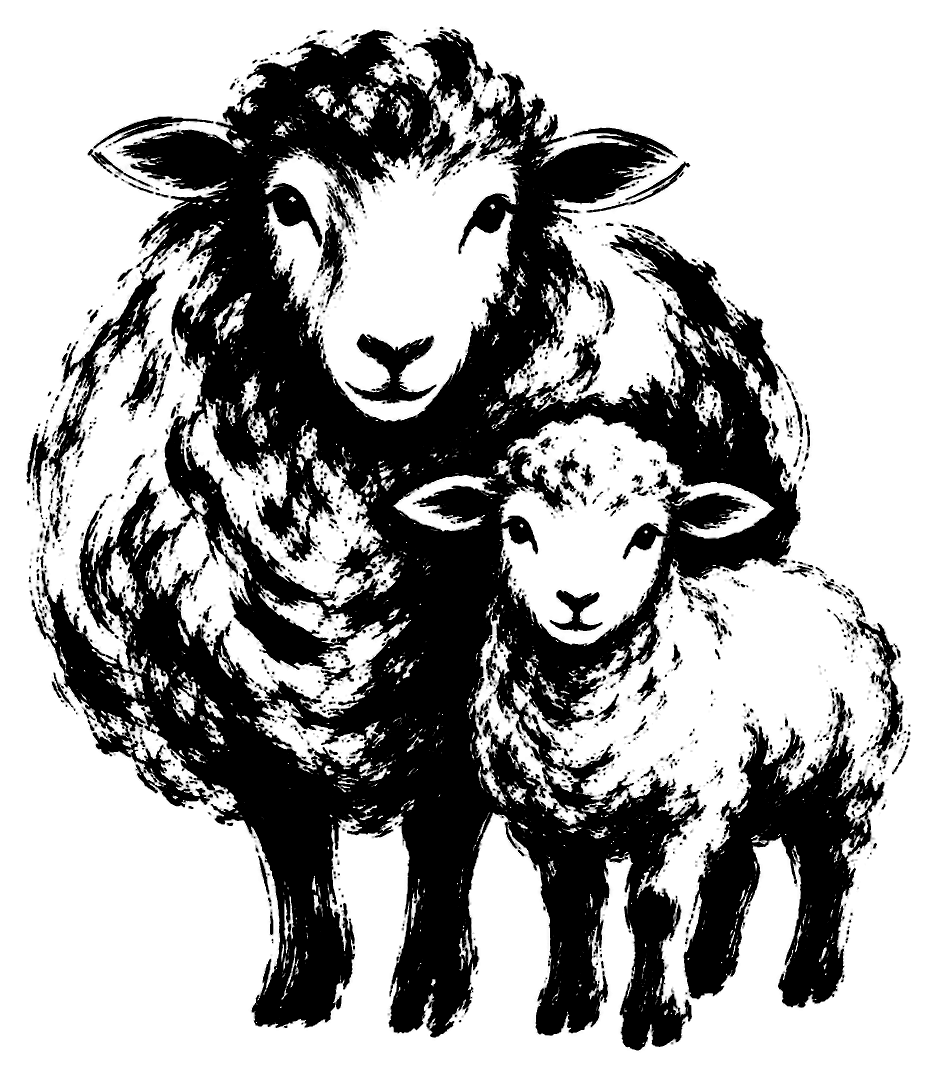 羊の親子の筆文字フリー素材