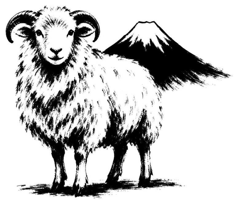 富士山と羊