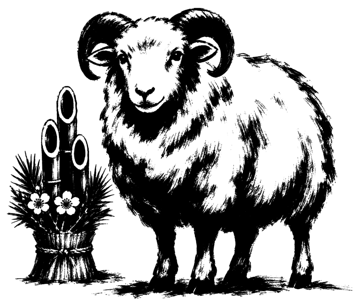 門松と羊の筆文字フリー素材