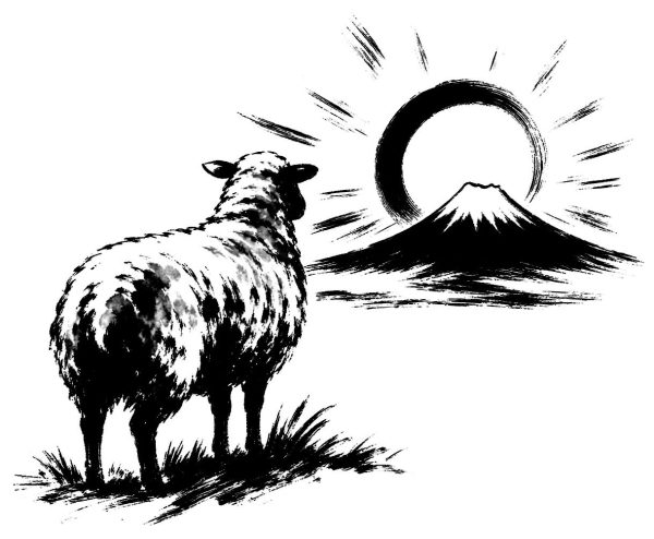 初日の出と羊